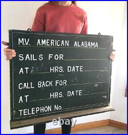 Vtg Original Antique Historic Sign USS Alabama Navy Military Nautical Time Chart