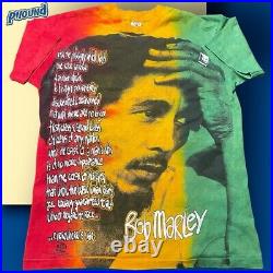 Vtg Rare Bob Marley T-Shirt Mens XL AOP 90s War Quote Tie Dyed Fruit Of The Loom