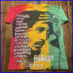 Vtg Rare Bob Marley T-Shirt Mens XL AOP 90s War Quote Tie Dyed Fruit Of The Loom