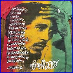 Vtg Rare Bob Marley T-Shirt Mens XL AOP 90s War Quote Tie Dyed Fruit Of The Loom