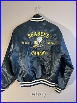 Vtg. US Navy Large Swingster Nylon Jacket, SEABEES Embroidered 1970s 1980s Vet