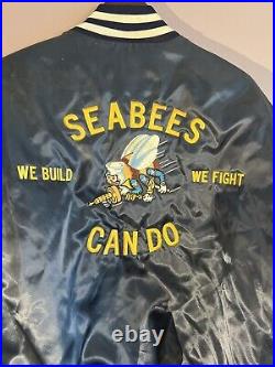 Vtg. US Navy Large Swingster Nylon Jacket, SEABEES Embroidered 1970s 1980s Vet