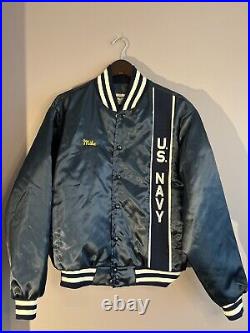 Vtg. US Navy Large Swingster Nylon Jacket, SEABEES Embroidered 1970s 1980s Vet