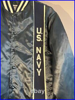 Vtg. US Navy Large Swingster Nylon Jacket, SEABEES Embroidered 1970s 1980s Vet