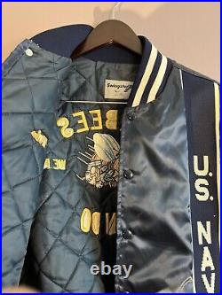 Vtg. US Navy Large Swingster Nylon Jacket, SEABEES Embroidered 1970s 1980s Vet