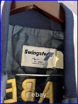 Vtg. US Navy Large Swingster Nylon Jacket, SEABEES Embroidered 1970s 1980s Vet