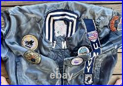 Vtg. US Navy XL Swingster Nylon Jacket, SEABEES Embroidered & 30+ Patches