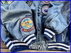 Vtg. US Navy XL Swingster Nylon Jacket, SEABEES Embroidered & 30+ Patches