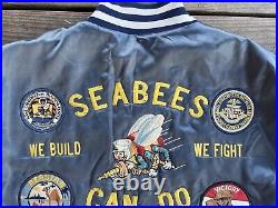 Vtg. US Navy XL Swingster Nylon Jacket, SEABEES Embroidered & 30+ Patches