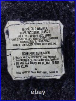 Vtg Us Navy Cold Weather Flame Resistant Class 1 Fleece Lined Deck Jacket Sz S