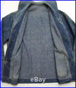 Vtg WW2 US Navy Shawl Collar Denim chore jacket fits sz M USN 1940s deck