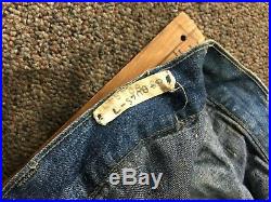 Vtg WWII USN Navy Denim Pants with Buttons Flap Faded Work Farm 1940's Deck Jeans