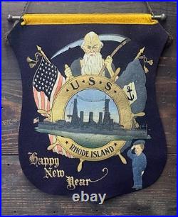 WW1 Era US Navy USS Rhode Island Felt Banner The Reproduction Co Battleship USA