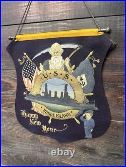 WW1 Era US Navy USS Rhode Island Felt Banner The Reproduction Co Battleship USA