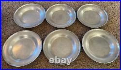 WW1 US Navy Mess 9.25 Dinner Plates 6pc Set Stamped Aluminum Rolled Edge. A. N