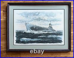 WW2 Battleship USS NORTH CAROLINA 55 Watercolor Print By PAUL N. NORTON Framed