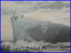 WW2 Battleship USS NORTH CAROLINA Watercolor Print By PAUL N. NORTON Framed