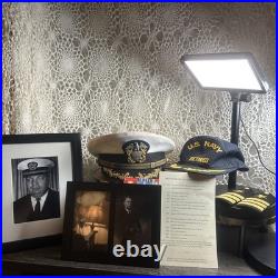 WW2 Navy Officers Captain Rank Cap With Retired Hat Shoulder Boards & Ribbons Pics
