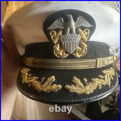 WW2 Navy Officers Captain Rank Cap With Retired Hat Shoulder Boards & Ribbons Pics