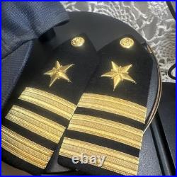 WW2 Navy Officers Captain Rank Cap With Retired Hat Shoulder Boards & Ribbons Pics