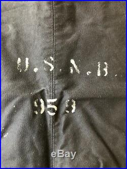 WW2 U. S. Navy Blue Bib Deck Over-Alls Large Hook Type Stencil Front USNB 959
