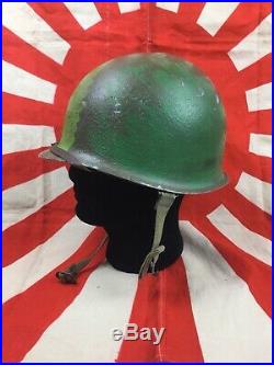 WW2 US Navy M1 Camo Helmet Fixed Bale Front Seam Named Landing Combat Infantry