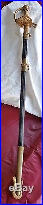 WW2 US Navy Officer Bicorn Hat Epaulettes Sword & Belt Tole Tin Case Set