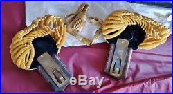 WW2 US Navy Officer Bicorn Hat Epaulettes Sword & Belt Tole Tin Case Set