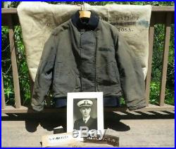 WW2 USN US NAVY N-1 Deck Stencil Hook Front Blue Color Jacket Size 46 ID'd +++