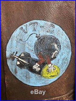 WW2 VT-2 G1 Brown Leather Flight Bomber Jacket US Navy Hand Painted Donald Duck
