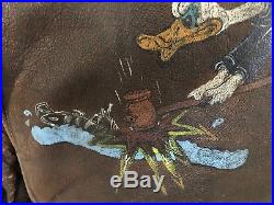 WW2 VT-2 G1 Brown Leather Flight Bomber Jacket US Navy Hand Painted Donald Duck