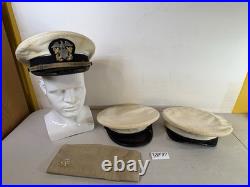 WW2 Vintage USN US Navy officer dress visor crusher sailor Hat Cap Lot 33F87