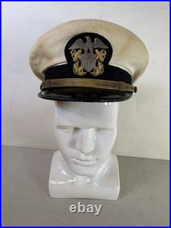 WW2 Vintage USN US Navy officer dress visor crusher sailor Hat Cap Lot 33F87