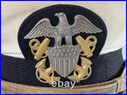WW2 Vintage USN US Navy officer dress visor crusher sailor Hat Cap Lot 33F87