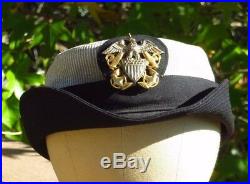 WW2 Women's Navy Officer Hat Cap Female WAVES Sterling Badge Named Seersucker
