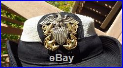 WW2 Women's Navy Officer Hat Cap Female WAVES Sterling Badge Named Seersucker