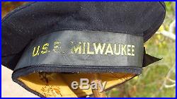 WWI WW1 US NAVY SAILORS DONALD DUCK STYLE FLAT HAT CAP USS MILWAUKEE Cruiser