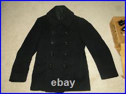 WWII 40s US Navy Pea Coat 10 Button Wool Uniform Jacket Watch Cap sweater 38