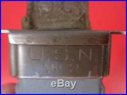WWII Era USN Mark 2 Fighting Knife Blade Marked USMC Ka-Bar withUSN MK2 Scabbard