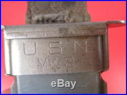 WWII Era USN Mark 2 Fighting Knife Guard Marked R. C. C. WithUSN MK2 Scabbard #1