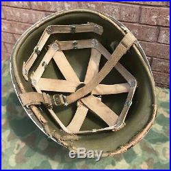 WWII US M1 Helmet, Fixed Bale With First Pattern Hawley Liner, Named Navy Surgeon