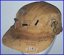 WWII US NAVY DIRIGIBLE AIRSHIP BLIMP PILOT HAT with CREW NAMES & PINS BADGES