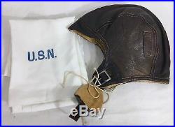 WWII US NAVY Leather Helmet NAF 1092 flight with USN Silk Pilot Scarf #A17