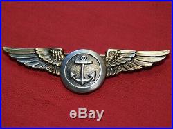 WWII US Naval or Marine Corps Aviation Observer Wings Sterling 10K H-H Pin USN