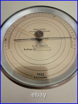WWII US Navy Barometer Friez Baltimore Antique Pressure Inches gauge