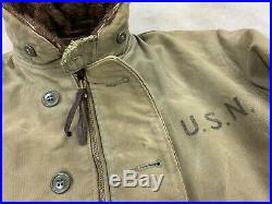 WWII US Navy N1 Deck Jacket USN 38 NXsx 1944 Contract Repaired Hand Stitch 40s