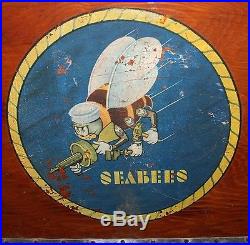 WWII US Navy Seabees Sailor's Trunk with Decorated Inside Pin-ups, Photos, Decal