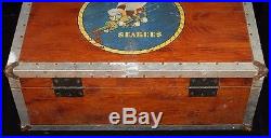 WWII US Navy Seabees Sailor's Trunk with Decorated Inside Pin-ups, Photos, Decal