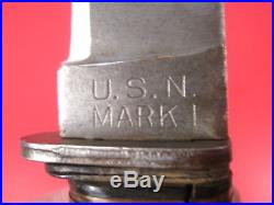 WWII US Navy USN Mark Mk 1 Fighting Knife RH Pal 35 withUSN Mk1 Scabbard