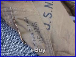 WWII US Navy, USN Marked Khaki N-1 Deck Jacket Parka, sz 38